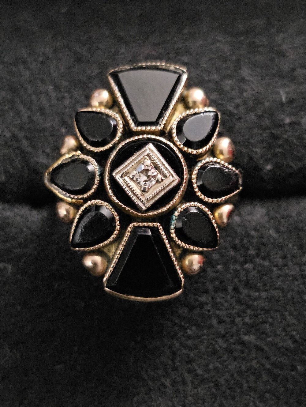 14k Onyx,diamond Yellow Gold Mourning Ring (Antique)